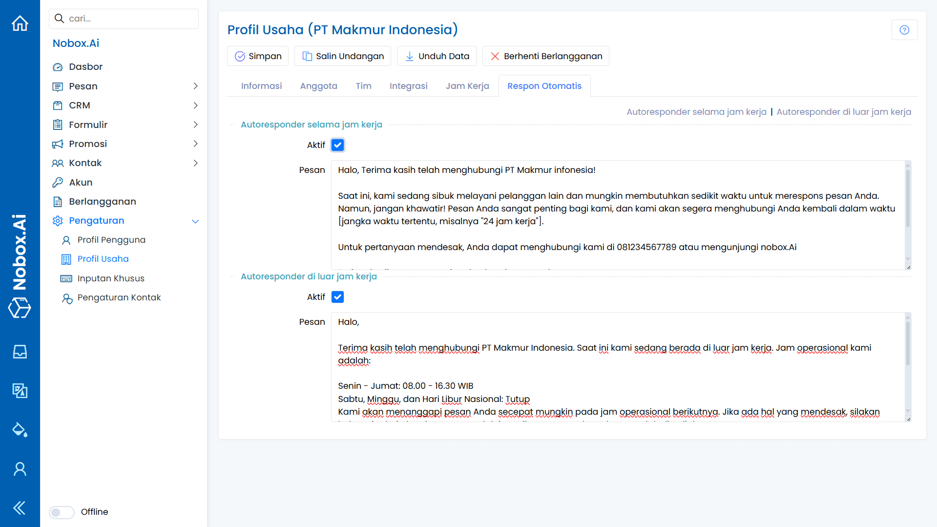 Pengaturan Respon Otomatis