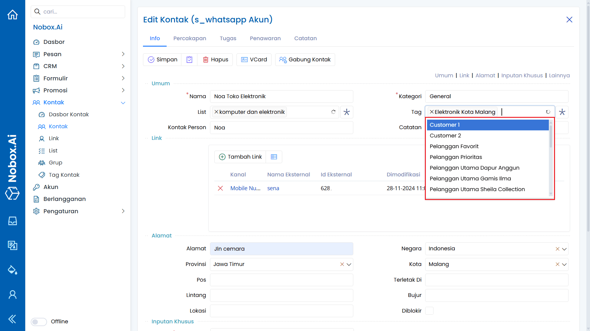 Cara Penggunaan Tag pada Data Kontak
