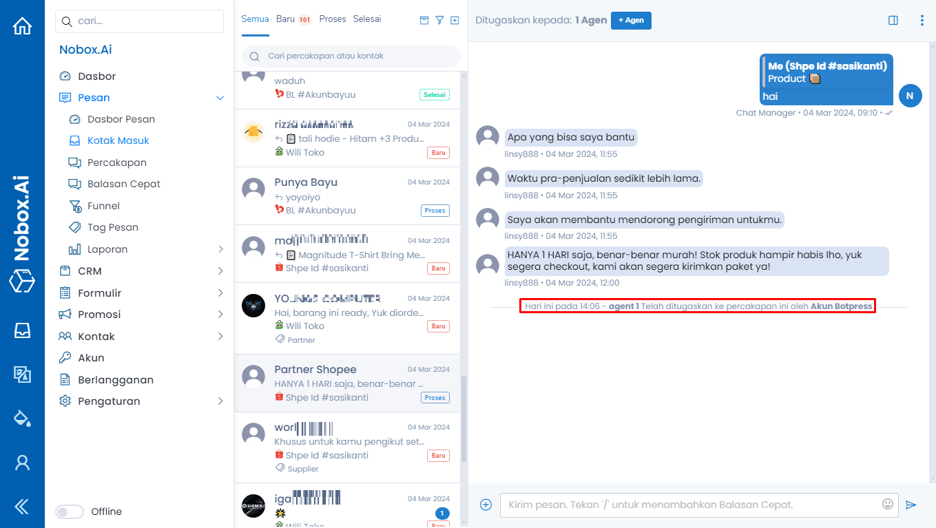 Alokasi Percakapan ke Agen