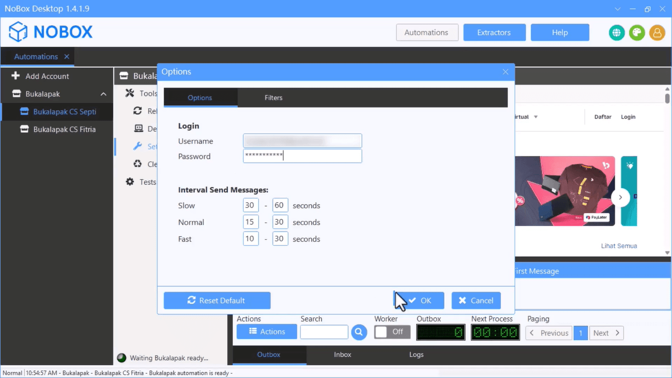 Tampilan Dasbor NoBox