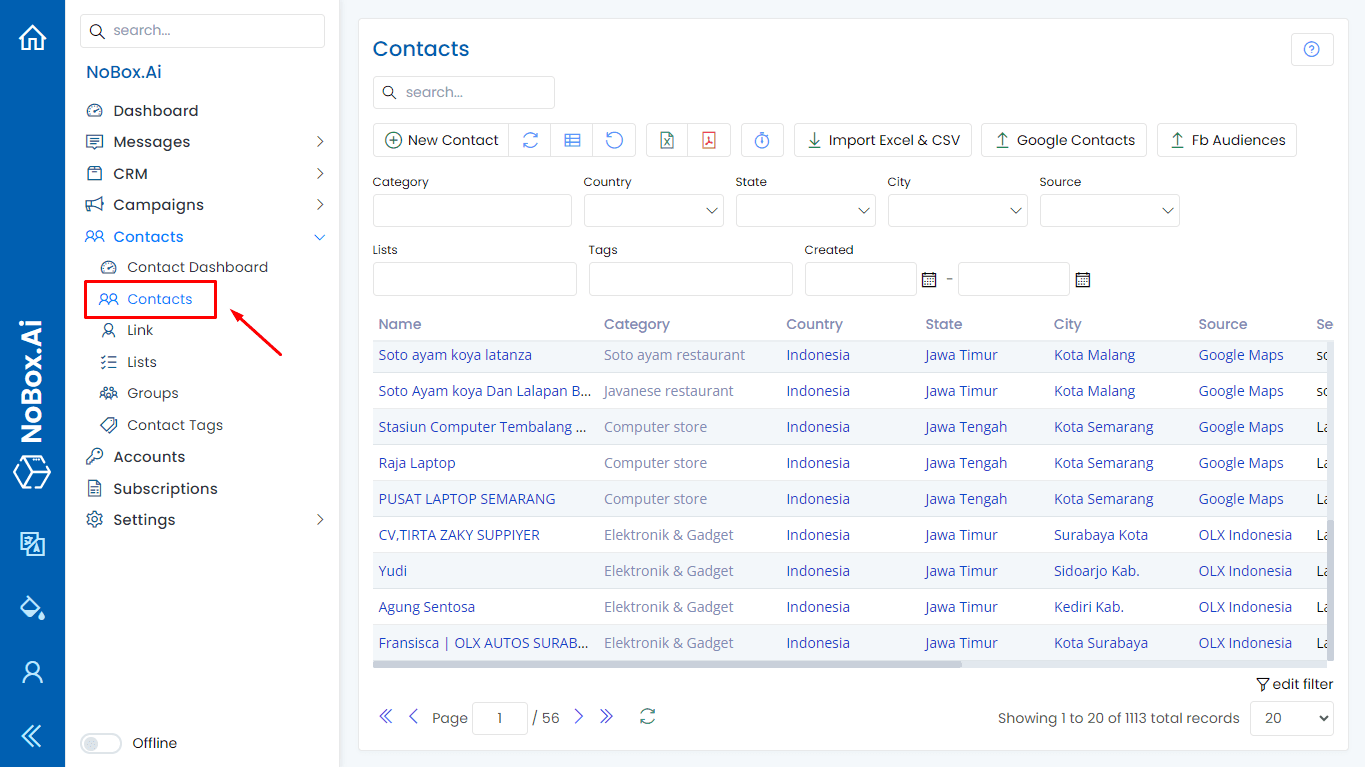 Data OLX di Dashboard Web