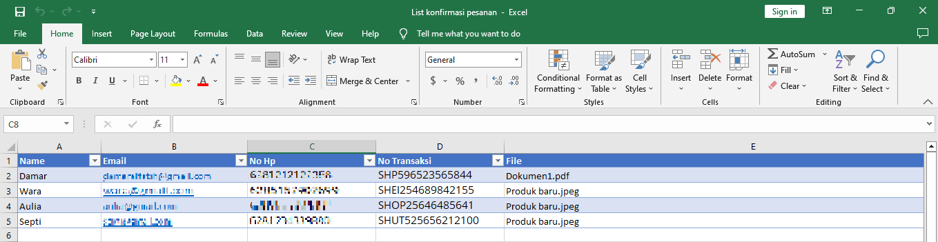 Contoh File Excel