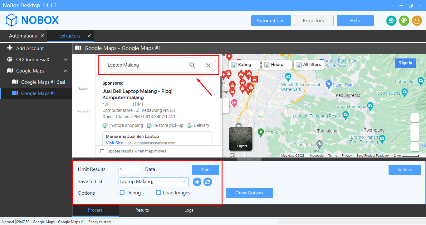Tampilan Dasbor NoBox