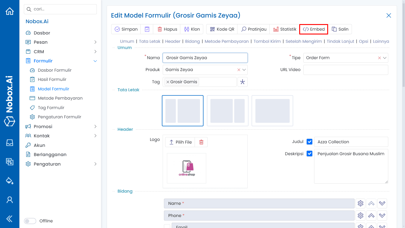 Embed Model Formulir