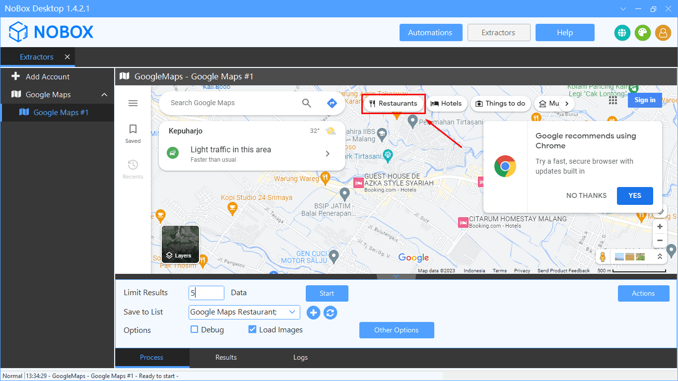 Tampilan Dasbor NoBox