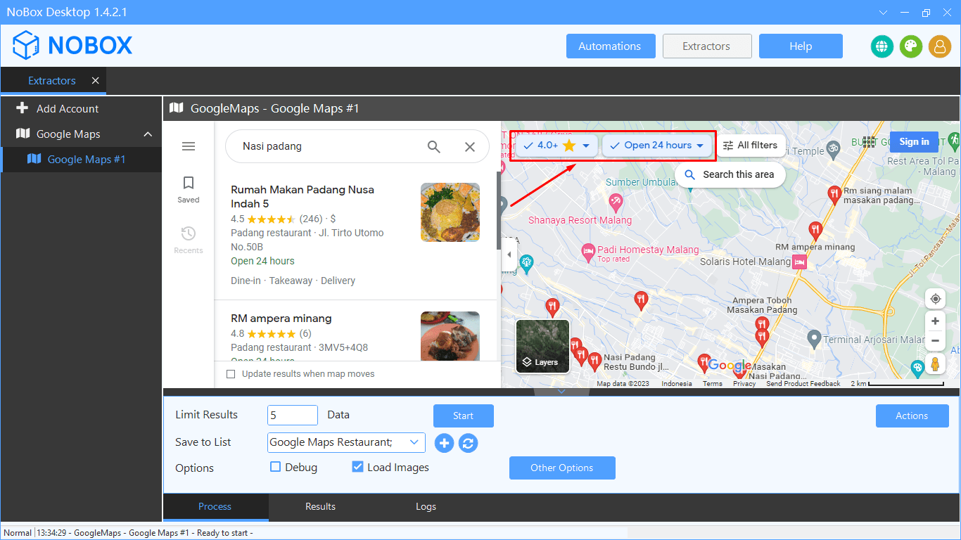 Tampilan Dasbor NoBox