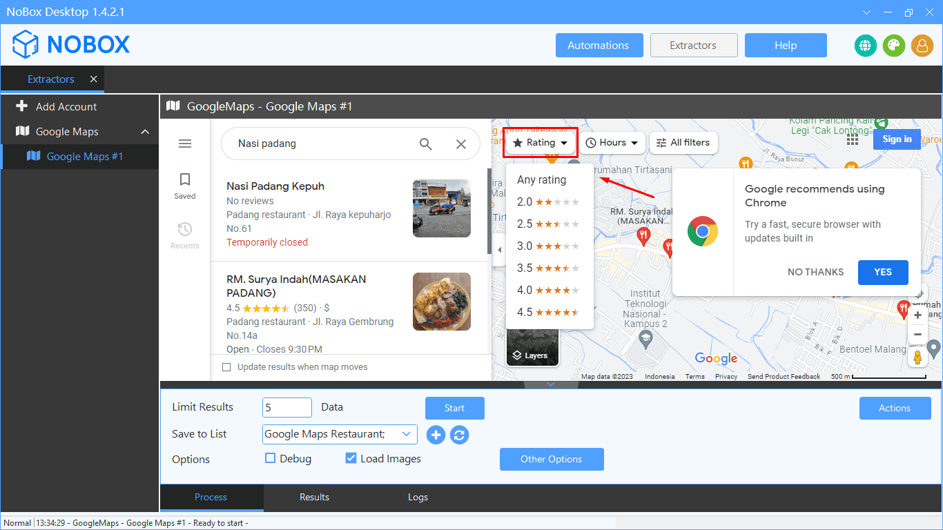 Tampilan Dasbor NoBox