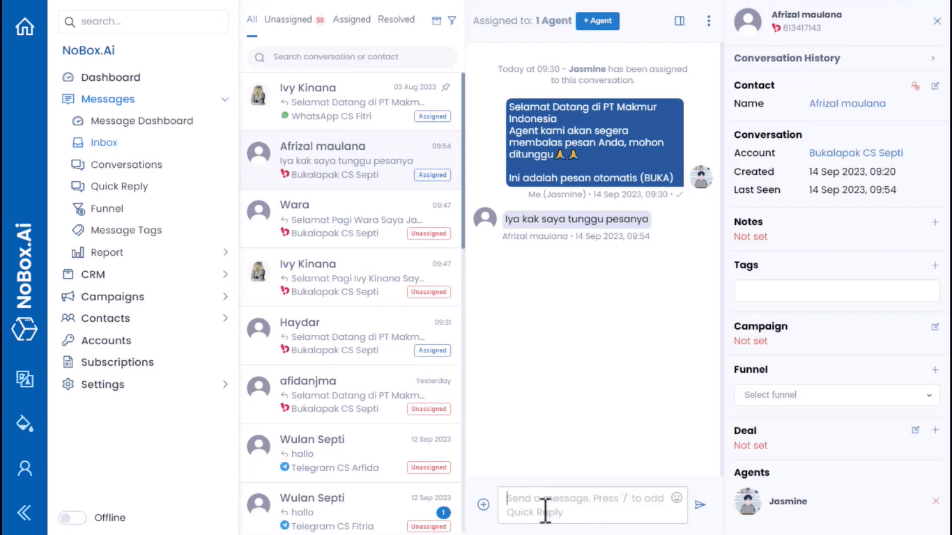 Tampilan Dasbor NoBox