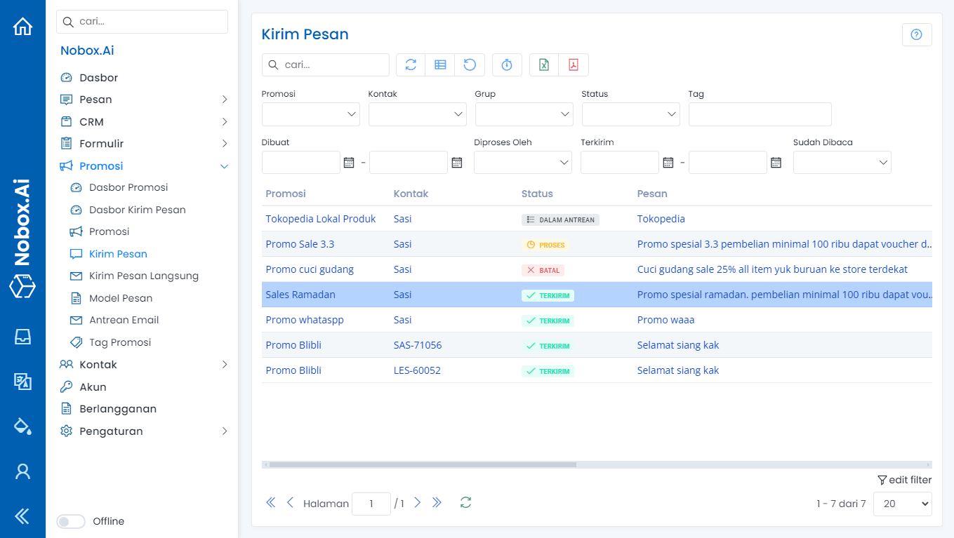 Tampilan Menu Kirim Pesan