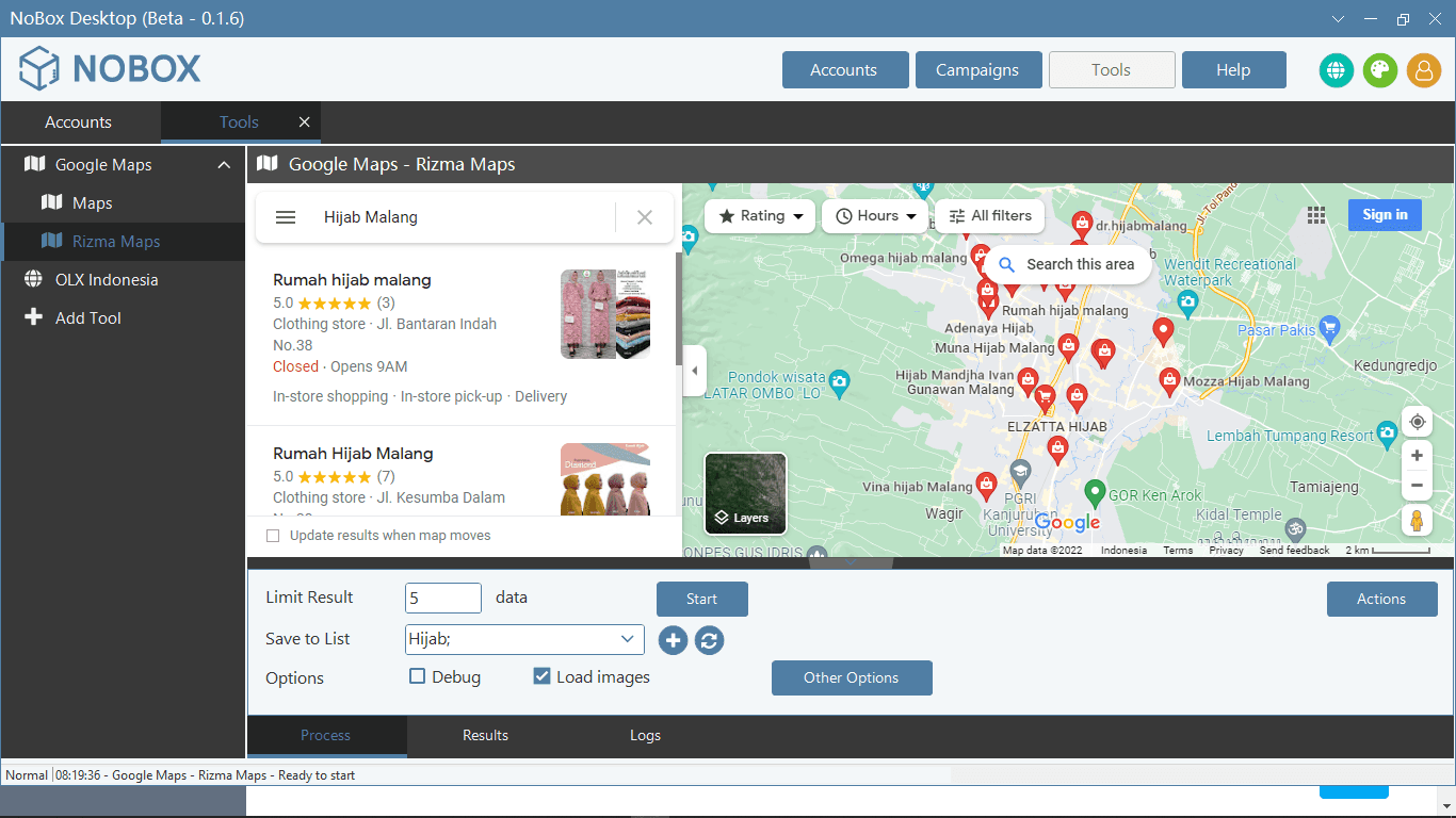 Tampilan Dasbor NoBox