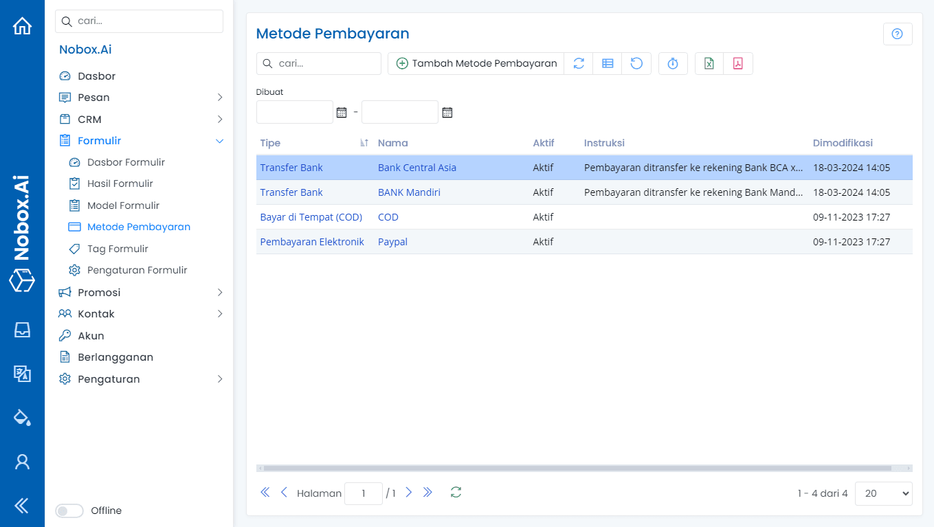 Tampilan Dasbor NoBox
