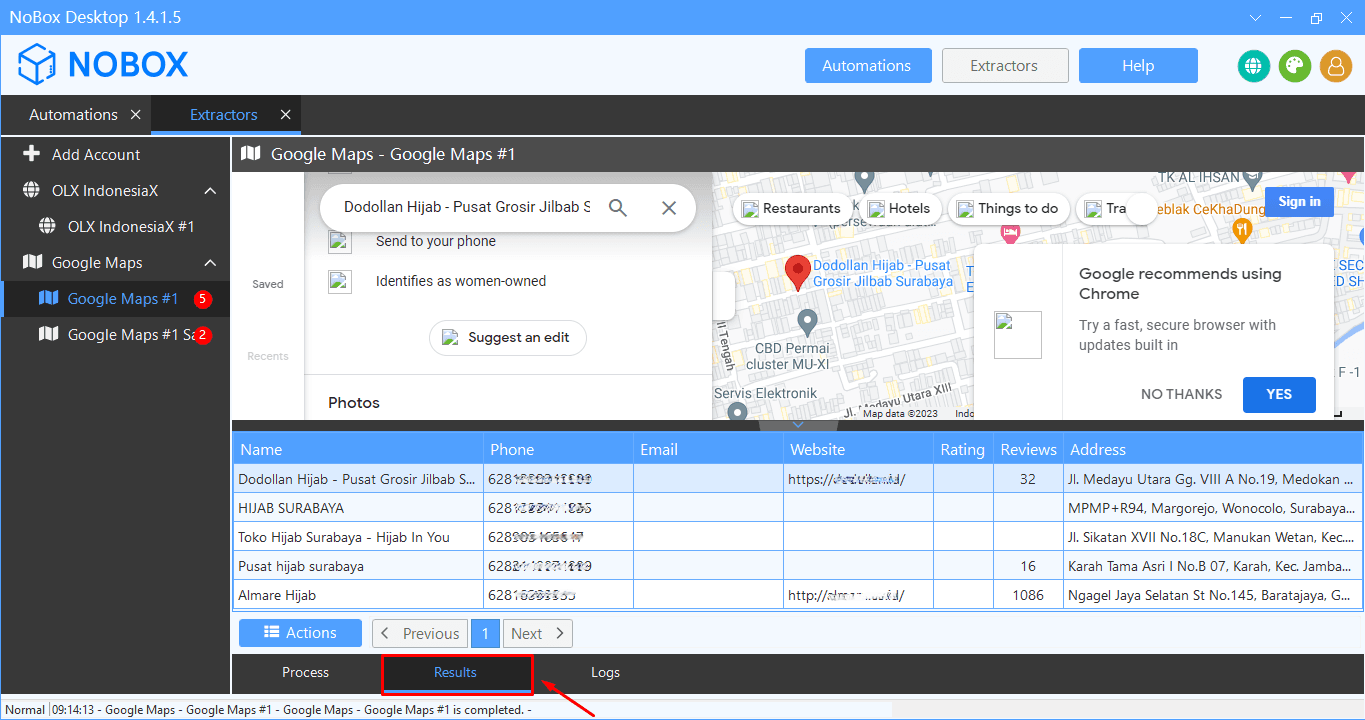 Halaman Hasil Ekstraksi