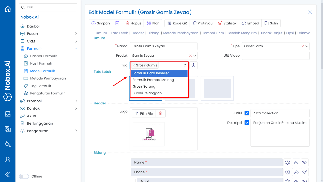 Penggunaan Tag di Model Formulir