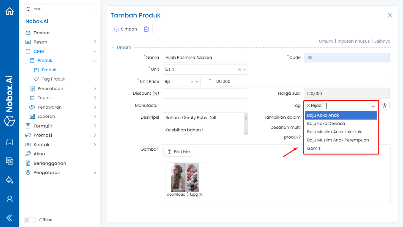 Tampilan Dasbor NoBox