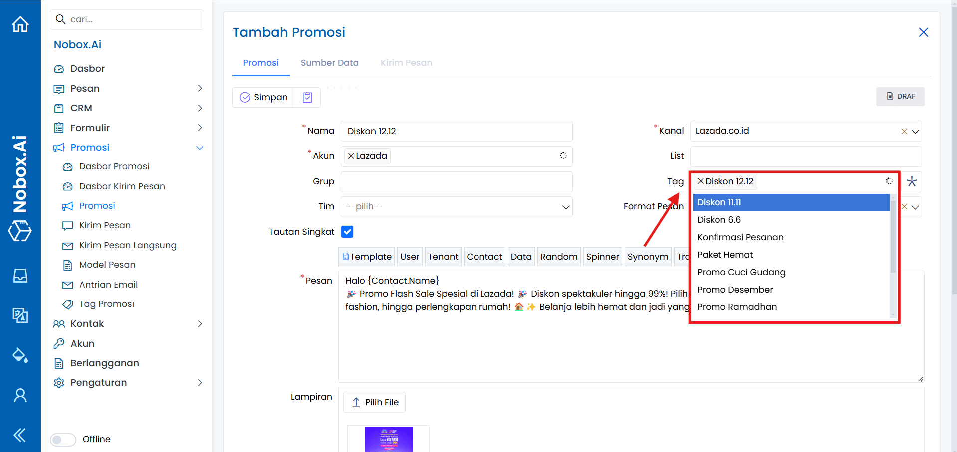 Penggunaan Tag pada Promosi