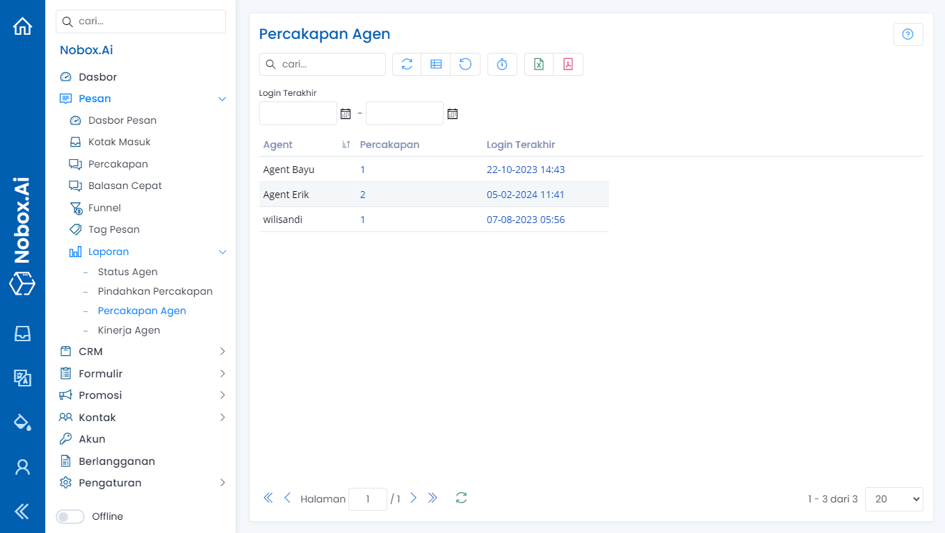Laporan Percakapan Agen