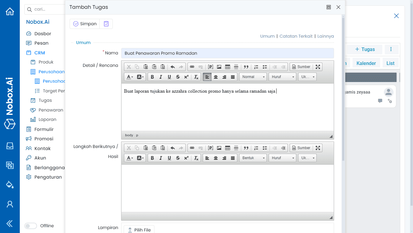 Form Tambah Tugas Perusahaan
