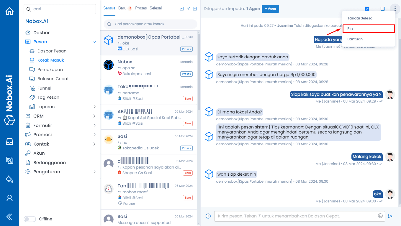 Fitur Pin Percakapan