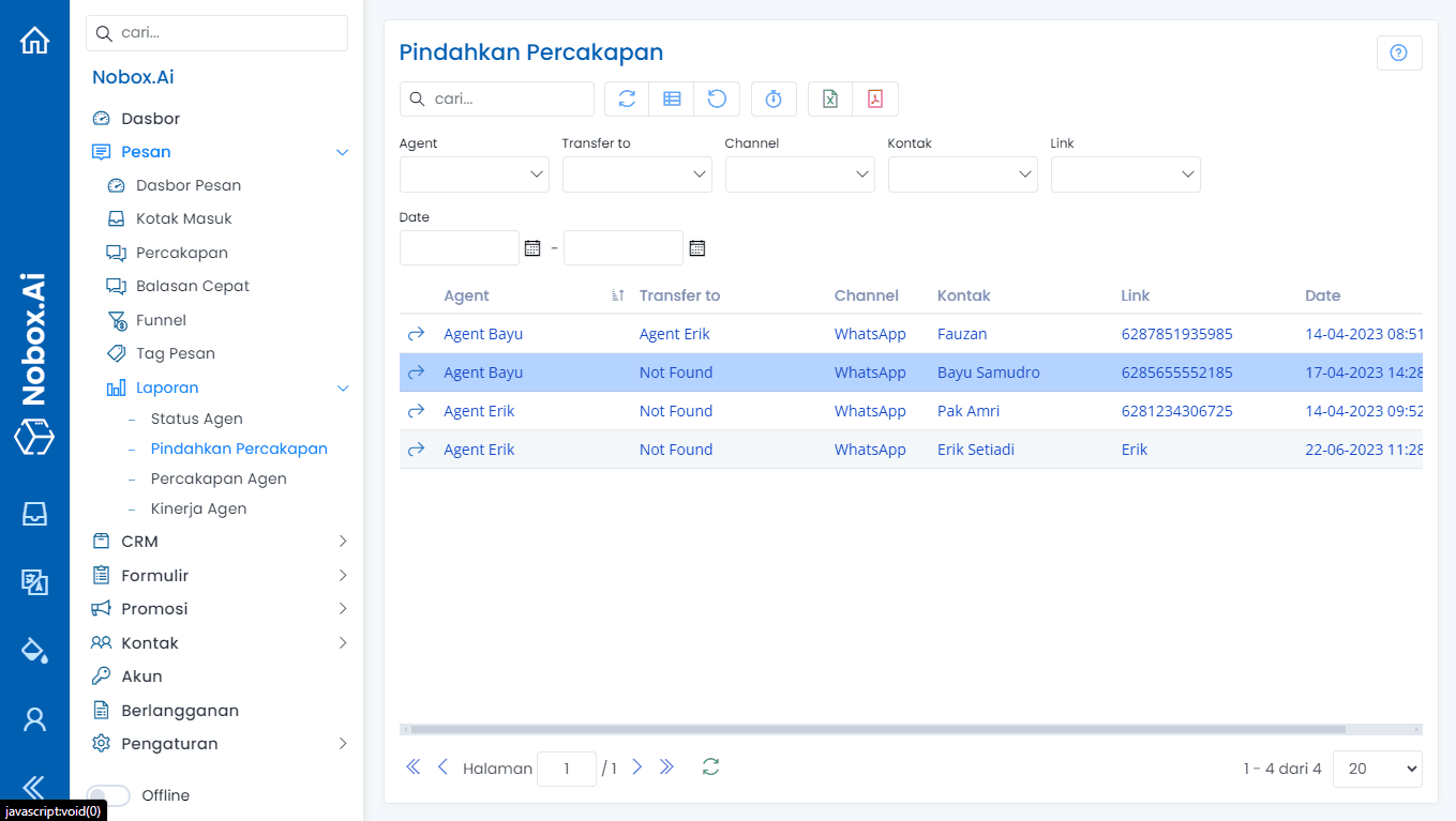 Laporan Pindahkan Percakapan