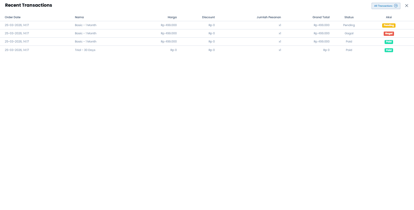 Tampilan Menu Billing