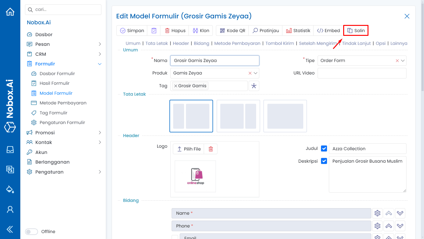 Salin Model Formulir