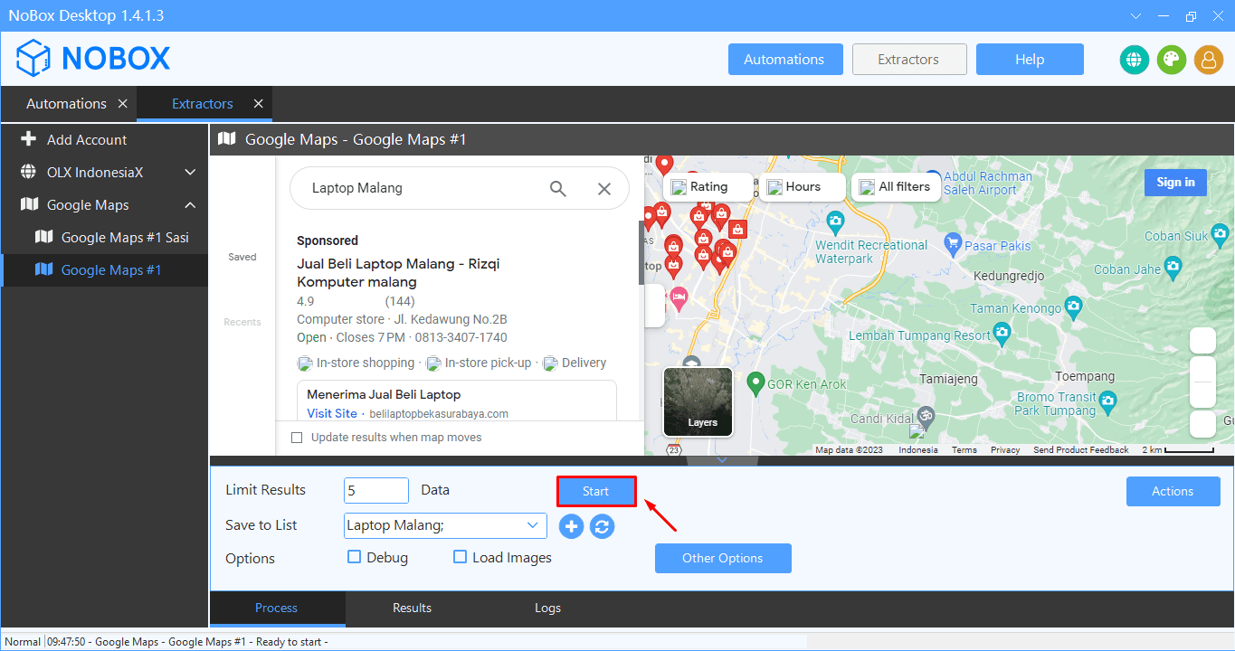 Tampilan Dasbor NoBox