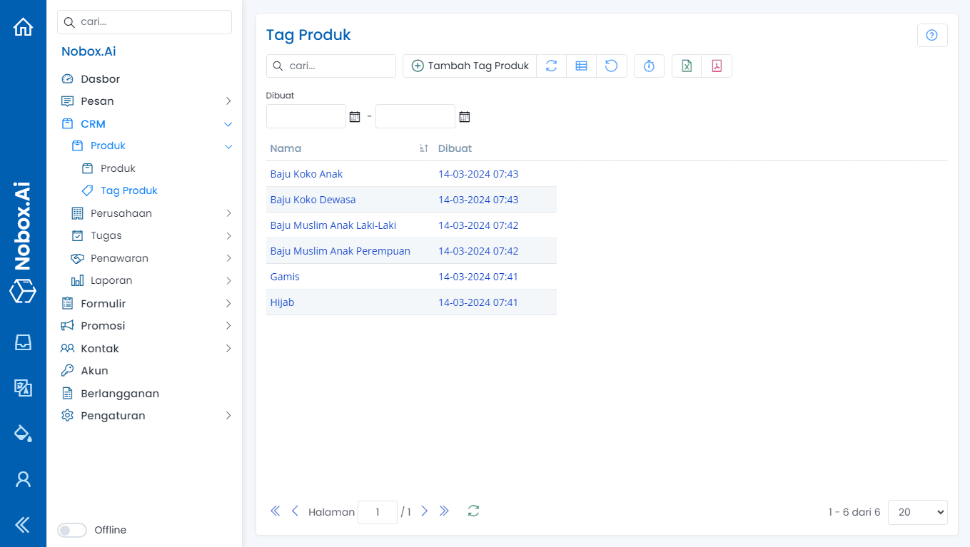 Tampilan Dasbor NoBox
