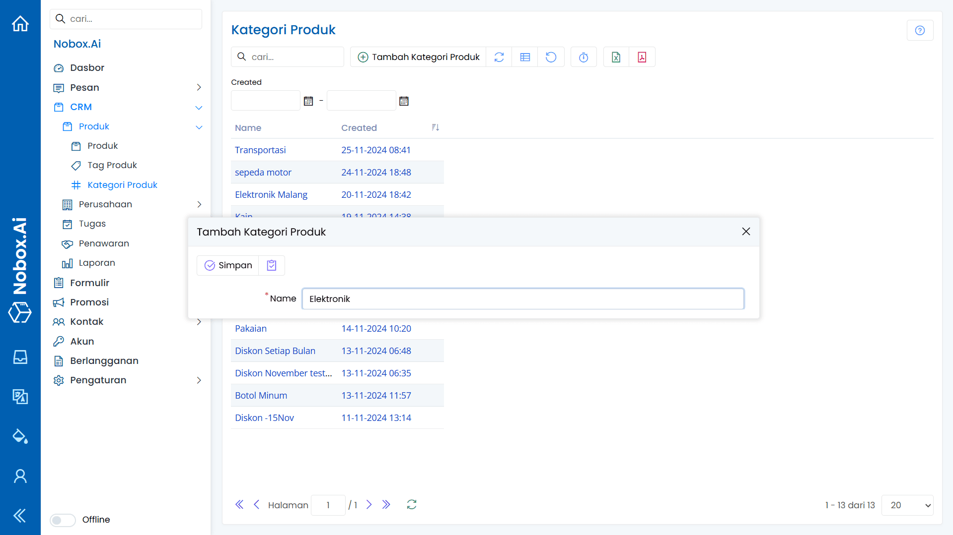 Tampilan Dasbor NoBox