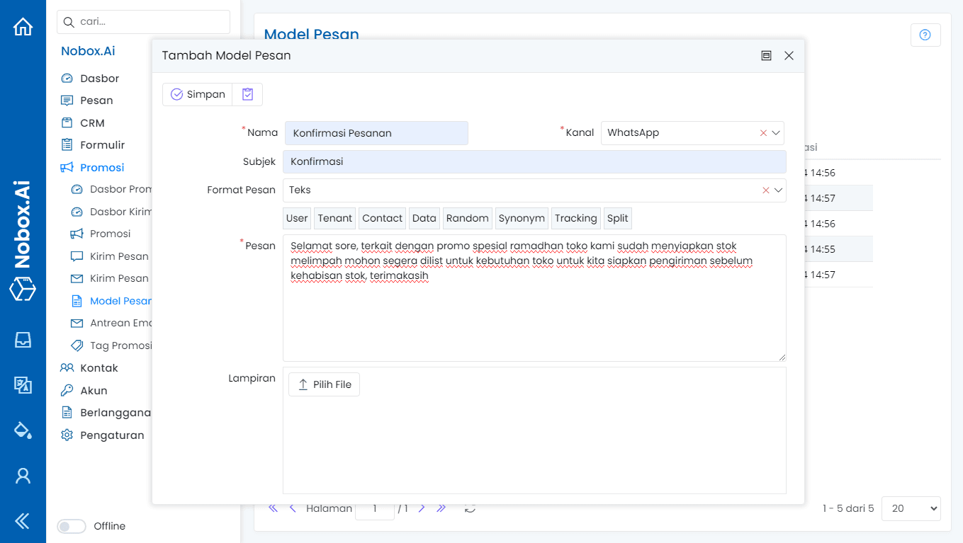 Tambah Model Pesan Baru