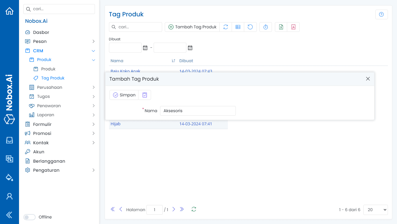 Tampilan Dasbor NoBox