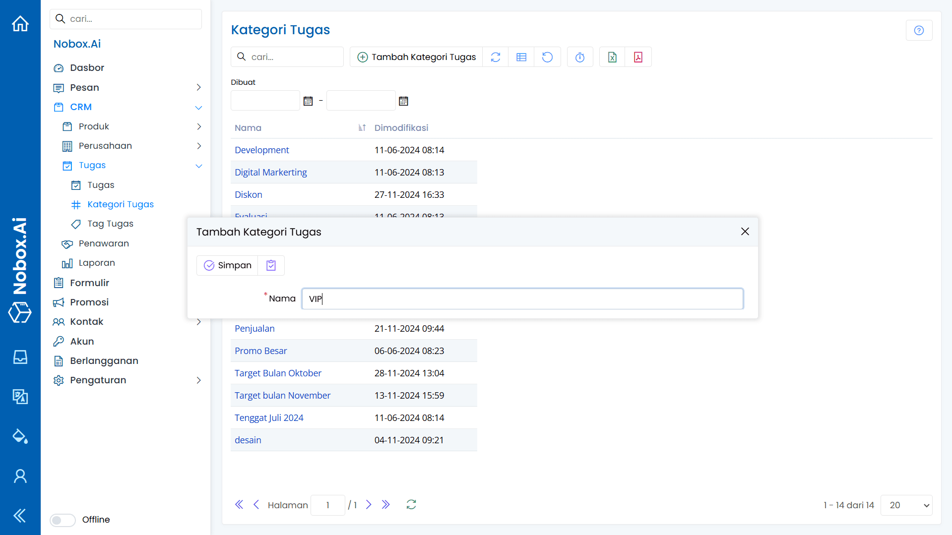 Tampilan Dasbor NoBox