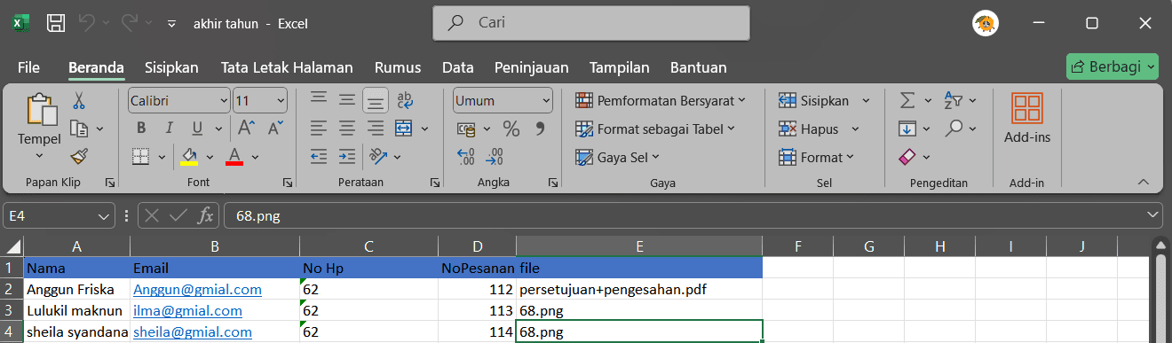 Excel Sumber Data dengan Kolom File