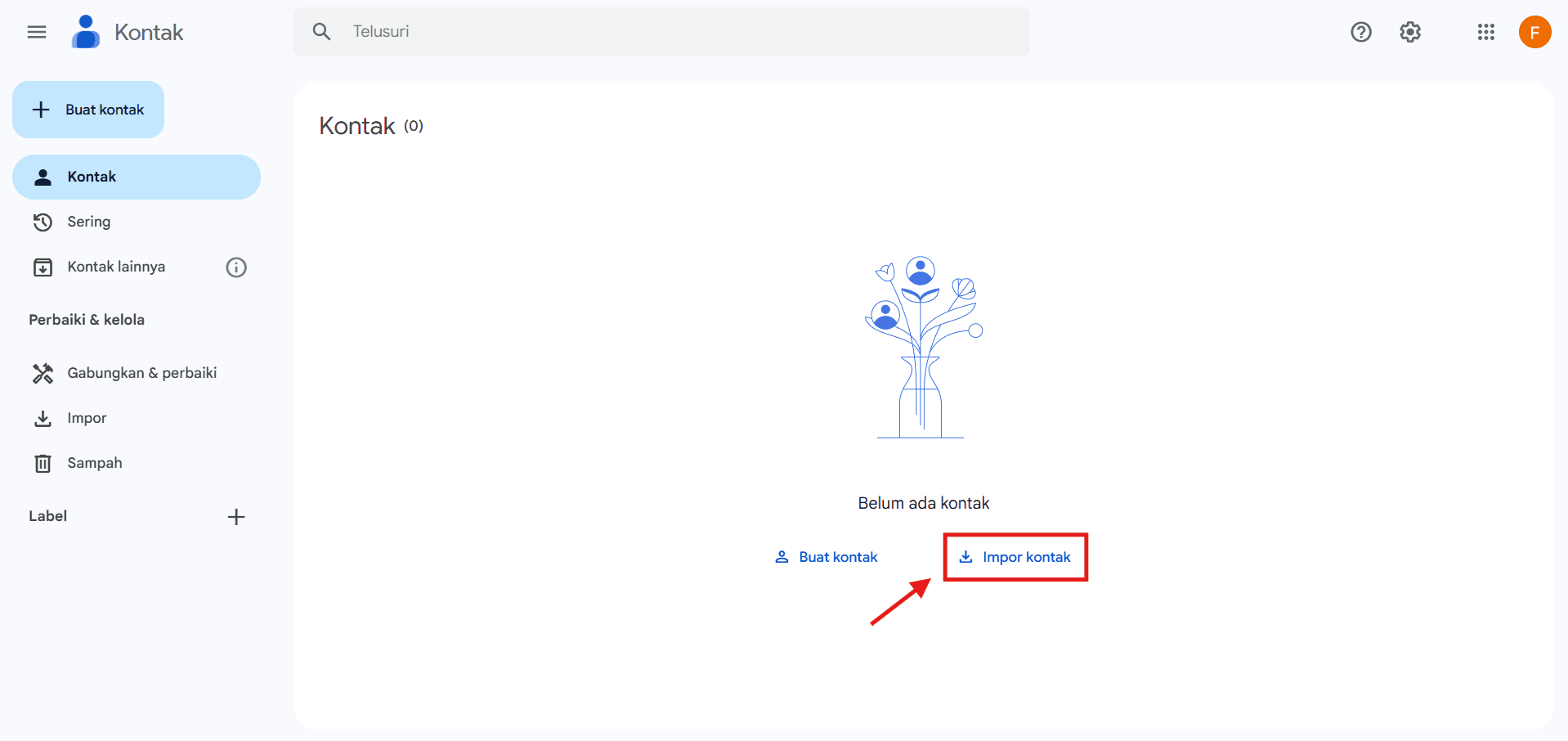 Menu Impor di Google Kontak
