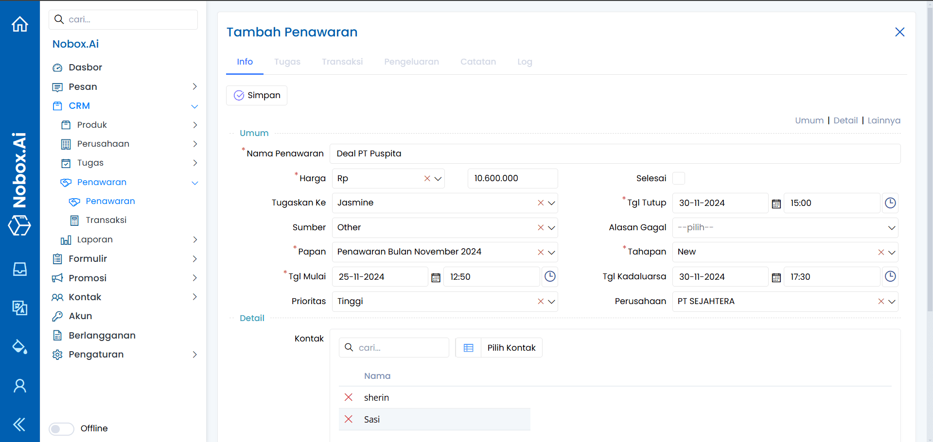 Form Tambah Penawaran