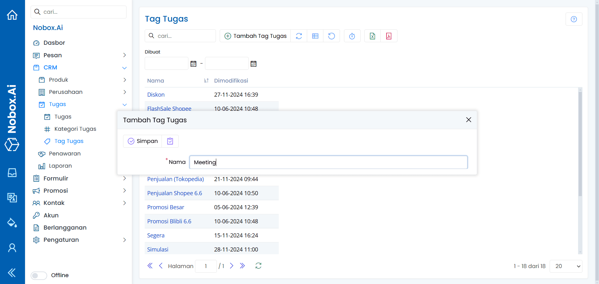 Tampilan Dasbor NoBox