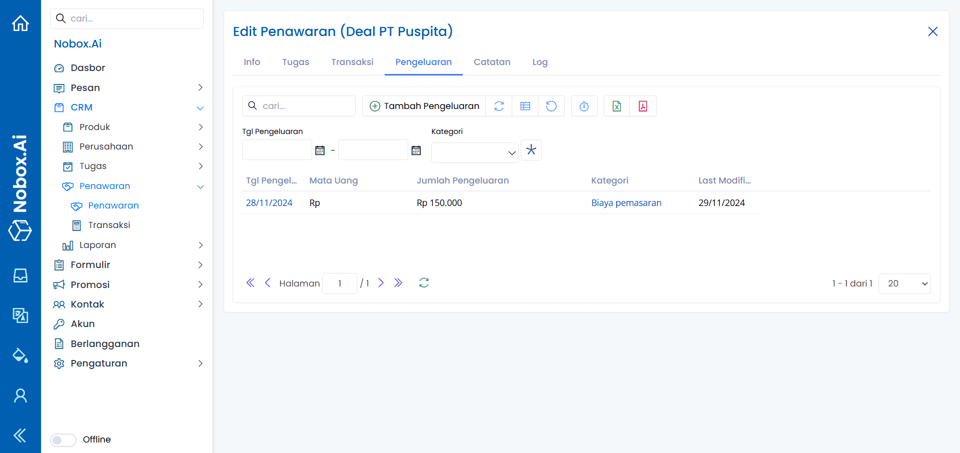 Tampilan Pengeluaran Penawaran