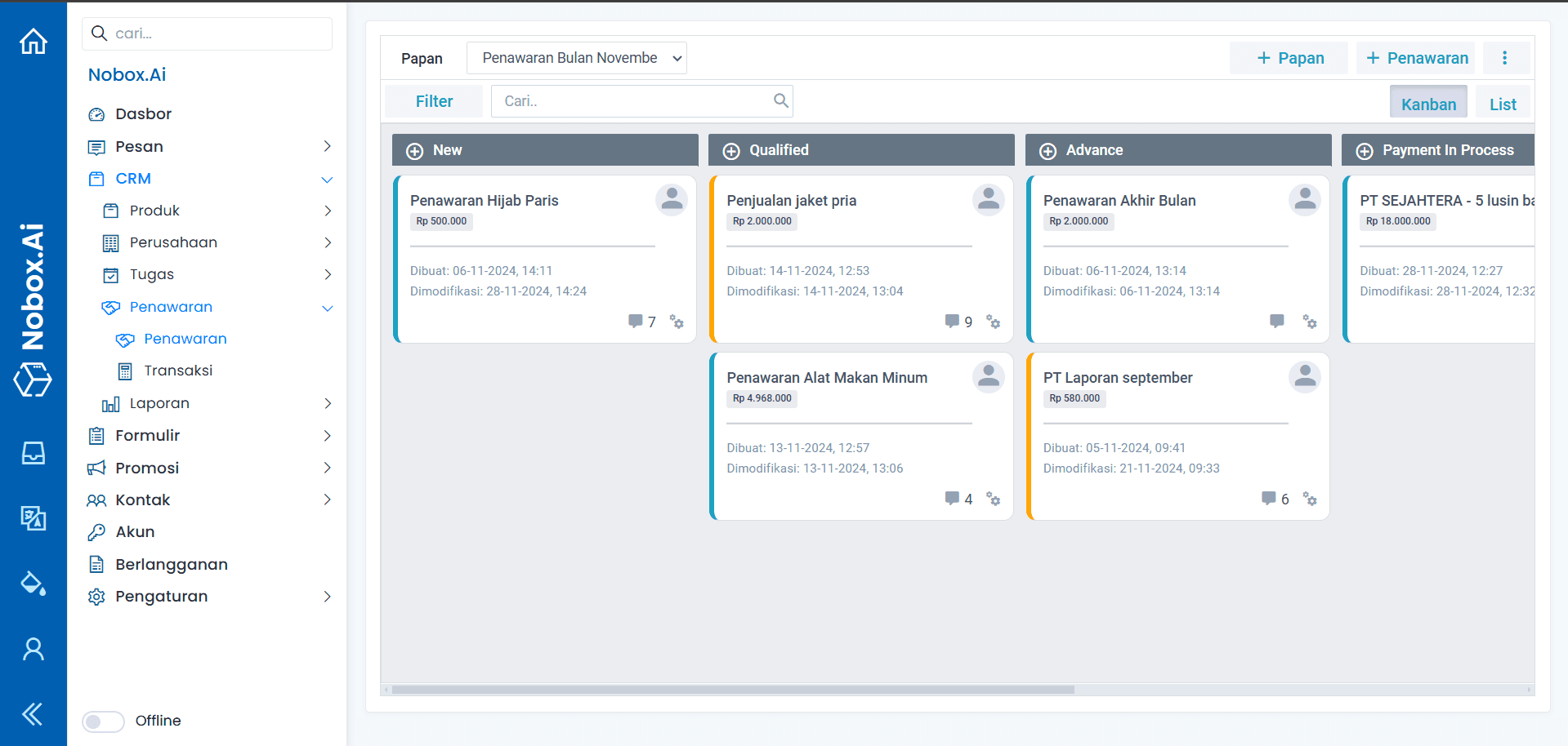 Tampilan Papan Penawaran